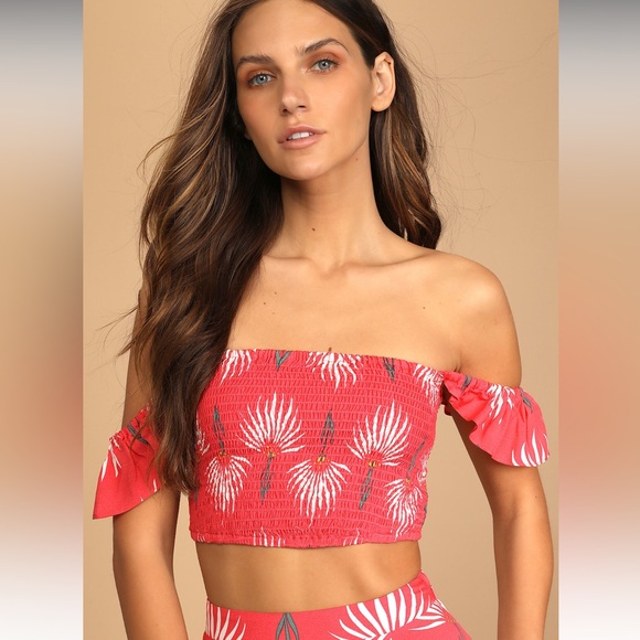 Lulu’s Trancoso Coral Floral Print Two-Piece Maxi Dress Medium - Picture 3 of 12